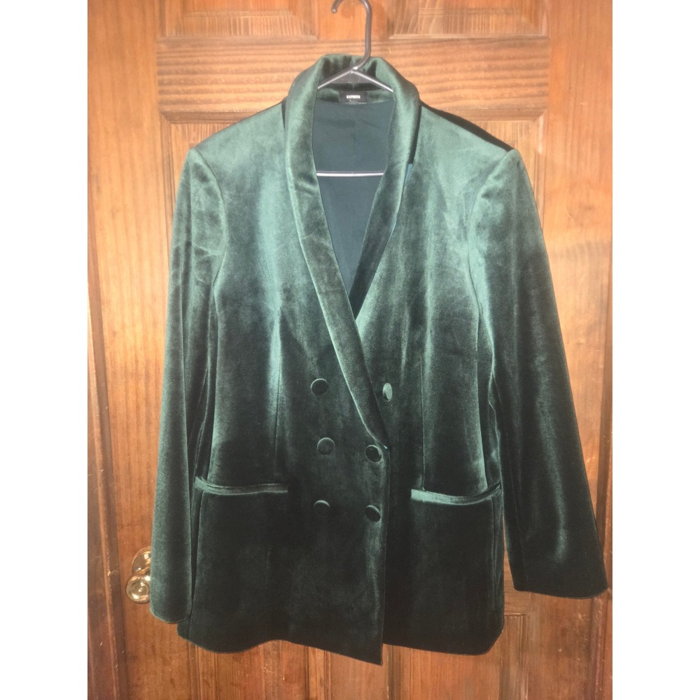 Express Emerald Green Velvet Double Breasted Blazer Jacket XL Shawl Collar Lined